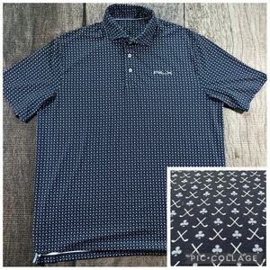RLX Ralph Lauren Mens Golf Clubs Spades Navy Blue Performance Polo Shirt